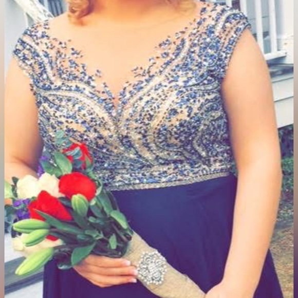 Blue Sequin Beaded Formal Prom Pageant Gown - Picture 6 of 6